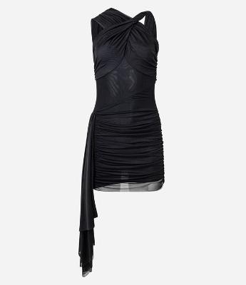 Vestido Curto em Tule com Decote Cruzado e Alça Pendurada