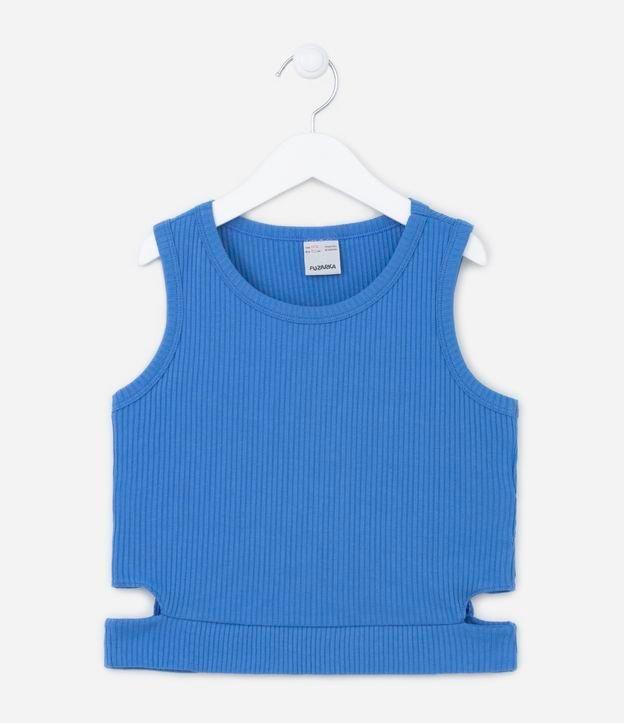 Regata Cropped Infantil Canelada com Recortes Laterais - Tam 5 a 14 anos - 1