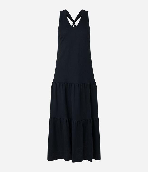 Vestido Evasê Midi em Piquet com Alça Cruzada com Nó - 1