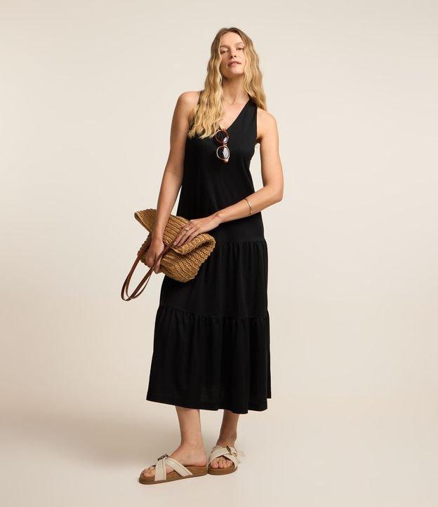 Vestido Evasê Midi em Piquet com Alça Cruzada com Nó - 2