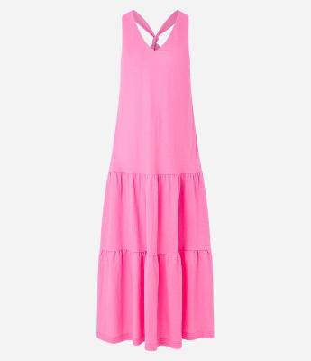 Vestido Evasê Midi em Piquet com Alça Cruzada com Nó