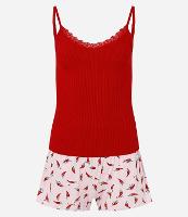 Pijama Short Doll Alcinha com Estampa Pimentinhas e Decote em Renda - 1