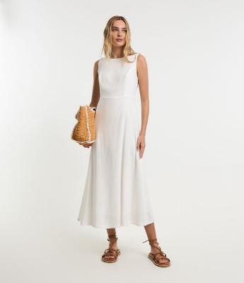 Vestido Evasê Midi em Viscolinho com Costas Decotadas