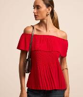 Blusa Ombro a Ombro em Chiffon Plissado Irregular - 2