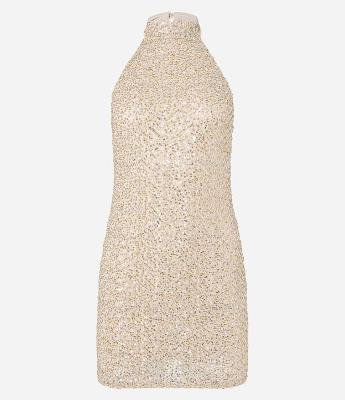 Vestido Curto em Paetê Metalizado com Decote Halter