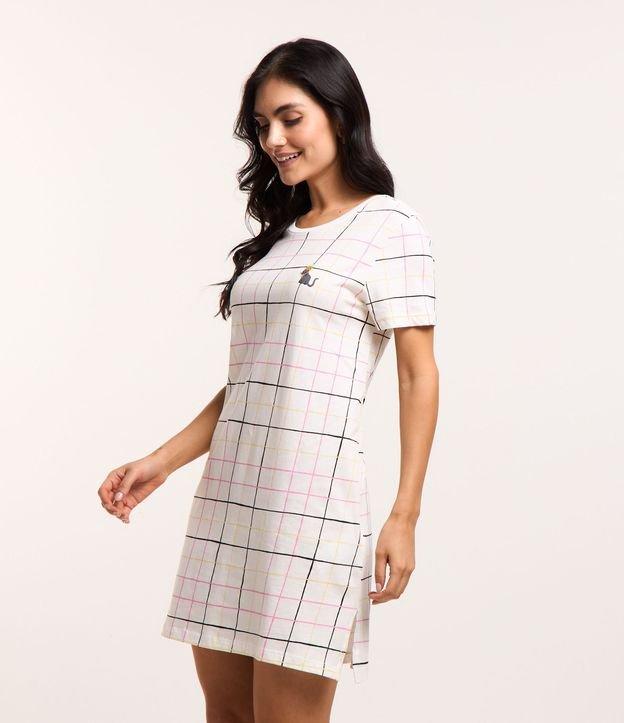 Camisola Curta com Estampa Xadrez e Gatinho Abacaxi - 1