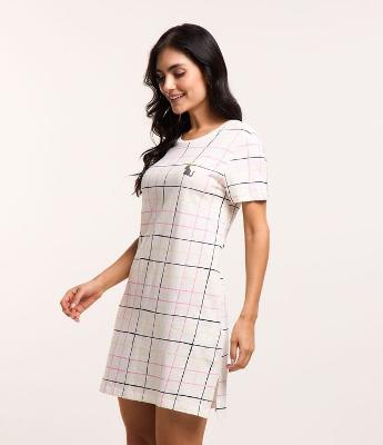 Camisola Curta com Estampa Xadrez e Gatinho Abacaxi