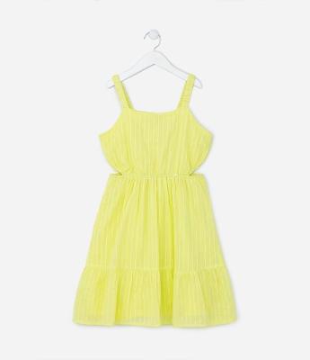 Vestido Infantil em Tricoline com  Recortes Vazados - Tam 5 a 14 Anos