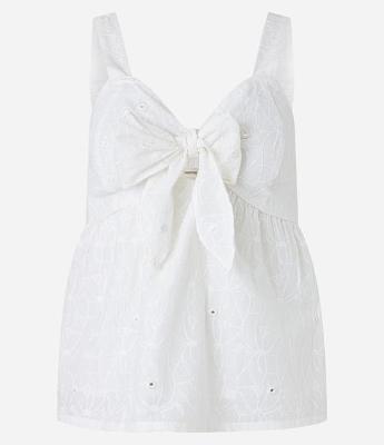 Blusa Sem Manga em Laise com Laço no Busto e Bordados