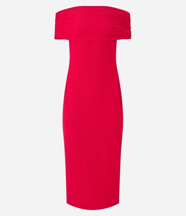 Vestido Midi Ombro a Ombro com Franzido Lateral e Decote Reto - 1