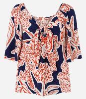 Blusa em Viscolinho com Nó de Decote e Folhagens Estampadas - 1