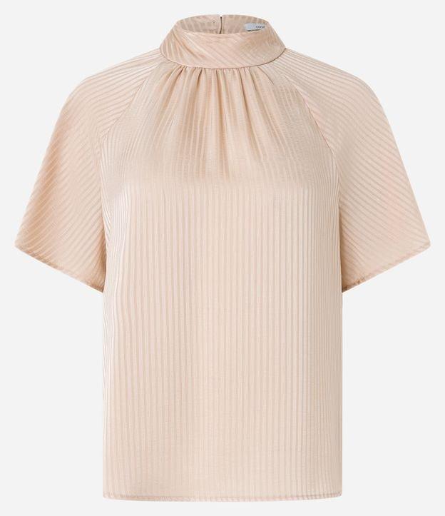 Blusa em Chiffon com Golinha Alta e Textura Listrada - 1