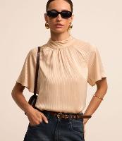 Blusa em Chiffon com Golinha Alta e Textura Listrada - 2