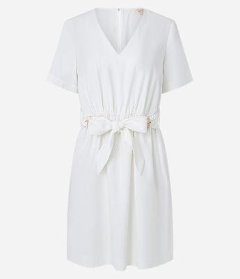 Vestido Curto em Viscose com Cinto Tecido com Miçangas