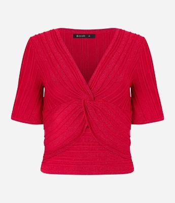 Blusa em Tricô com Fio Metalizado e Busto Torcido