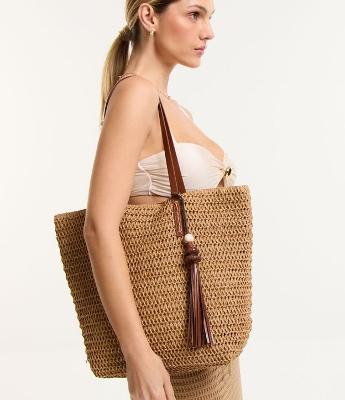 Bolsa de Praia com Alça PU e Detalhe em Tassel