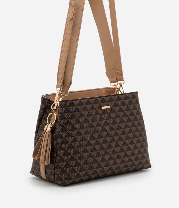 Bolsa Satchel em PU com Alça Gorgorão e Estampa Triângulos - 1