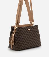 Bolsa Satchel em PU com Alça Gorgorão e Estampa Triângulos - 1