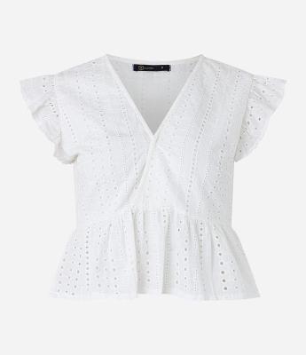 Blusa Sem Manga em Laise com Babado na Cava