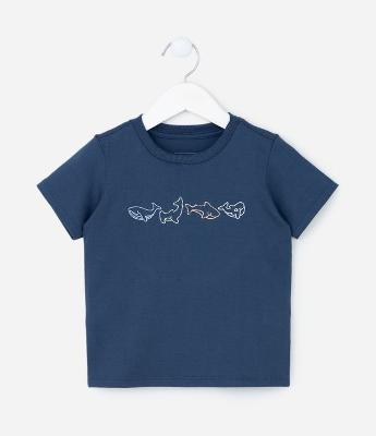 Camiseta Infantil com Estampa Tubarões - Tam 1 a 5 Anos