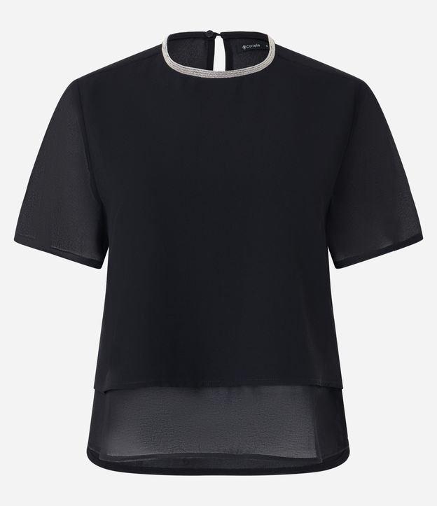 Blusa em Crepe com Brilho na Gola Redonda - 1