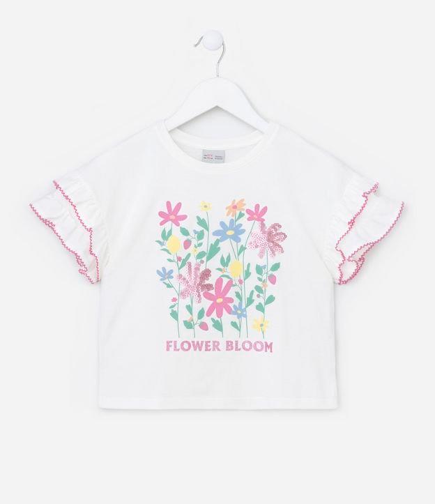 Blusa Curta Infantil com Babadinhos e Estampa Floral - Tam 5 a 14 Anos - 1