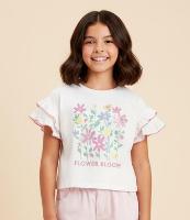 Blusa Curta Infantil com Babadinhos e Estampa Floral - Tam 5 a 14 Anos - 2