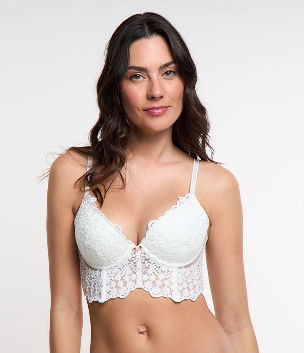 Sutiã Alongado Bojo Oco e Tule Bordado com Florzinha no Centro - 1