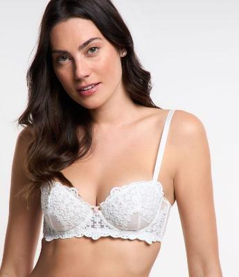 Sutiã Sem Bojo Com Aro e Tule Bordado e Florzinha Central