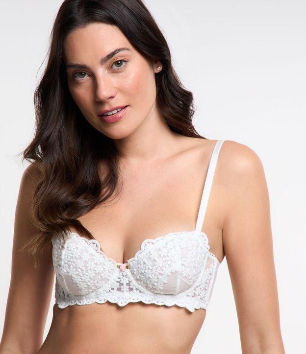 Sutiã Sem Bojo Com Aro e Tule Bordado e Florzinha Central - 1