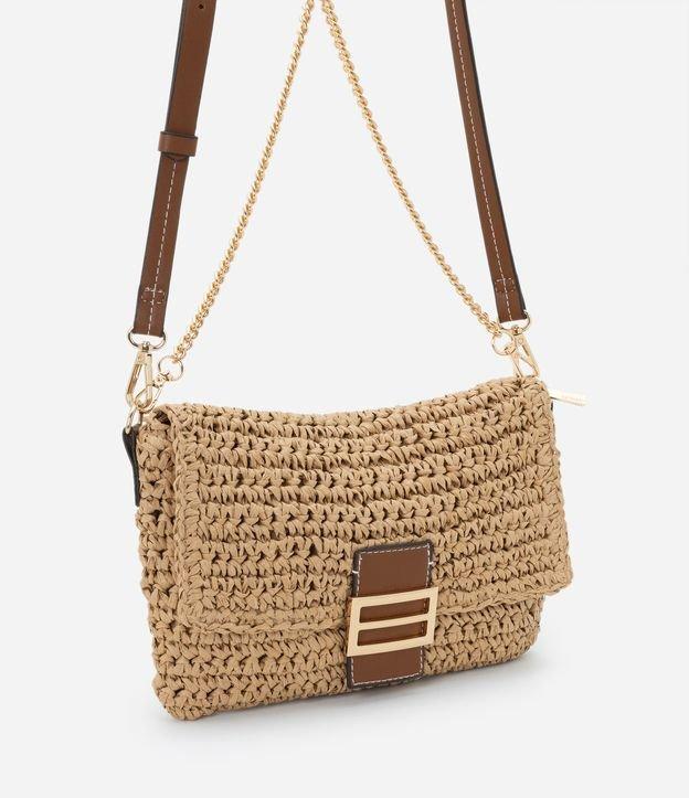 Bolsa em Palha Estilo Baguete com Locker de Metal e Alça Longa - 1