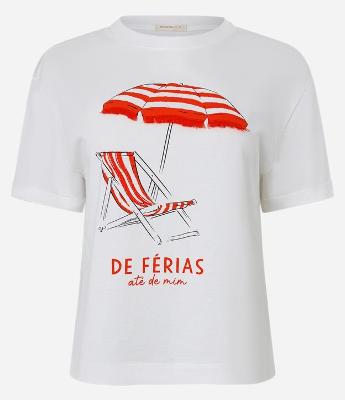 Blusa em Algodão com Estampa de Praia e Férias