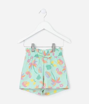 Short Clochard Infantil com Estampa Tropical - Tam 1 a 5 Anos