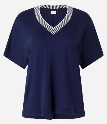 Blusa em Viscose com Gola V de Ribana Listrada