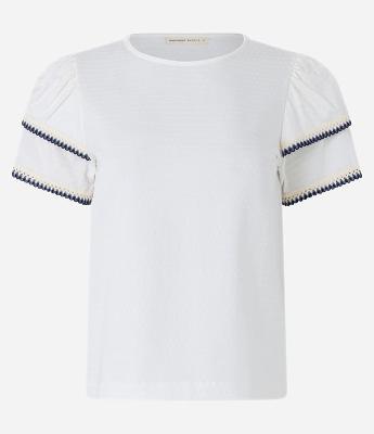 Blusa em Algodão com Babado na Manga e Detalhe Efeito Crochê