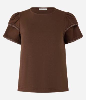 Blusa em Algodão com Babado na Manga e Detalhe Efeito Crochê
