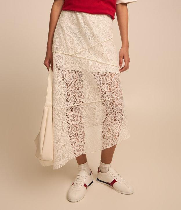 Saia New Midi em Renda com Forro e Barra Assimétrica - 2