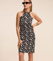 Vestido Curto Sem Manga em Crepe com Estampa Abstrata - 2