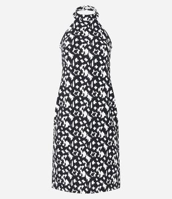 Vestido Curto Sem Manga em Crepe com Estampa Abstrata