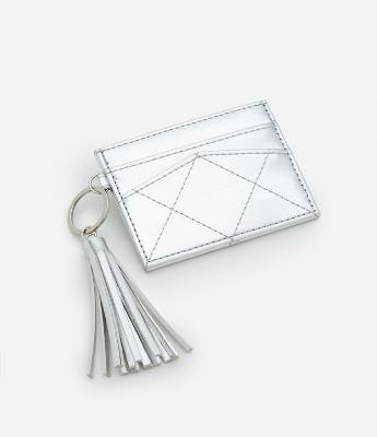 Carteira Porta Cartão Pequena Metalizada com Detalhe de Tassel