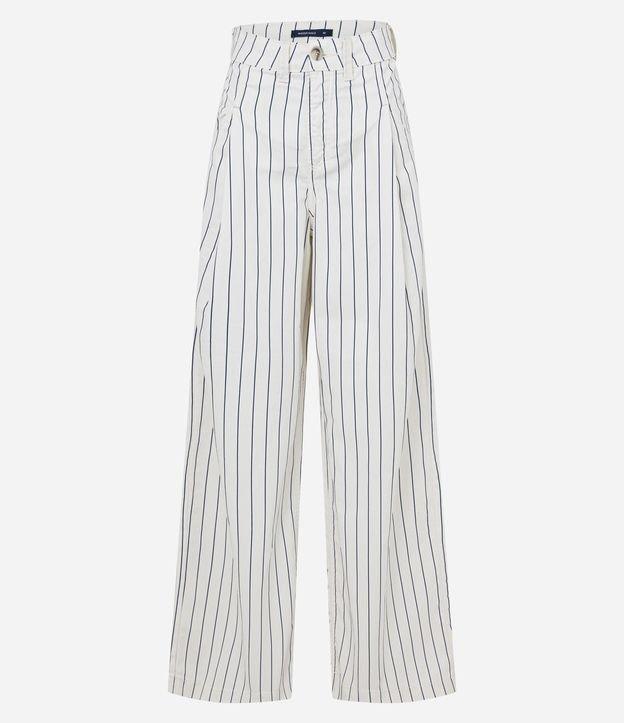 Calça Wide Leg em Sarja com Listras e Pregas - 1