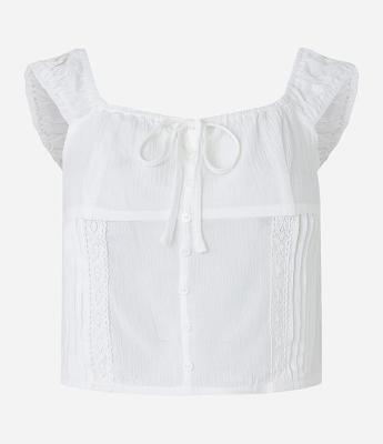 Blusa em Viscose com Amarração e Entremeios