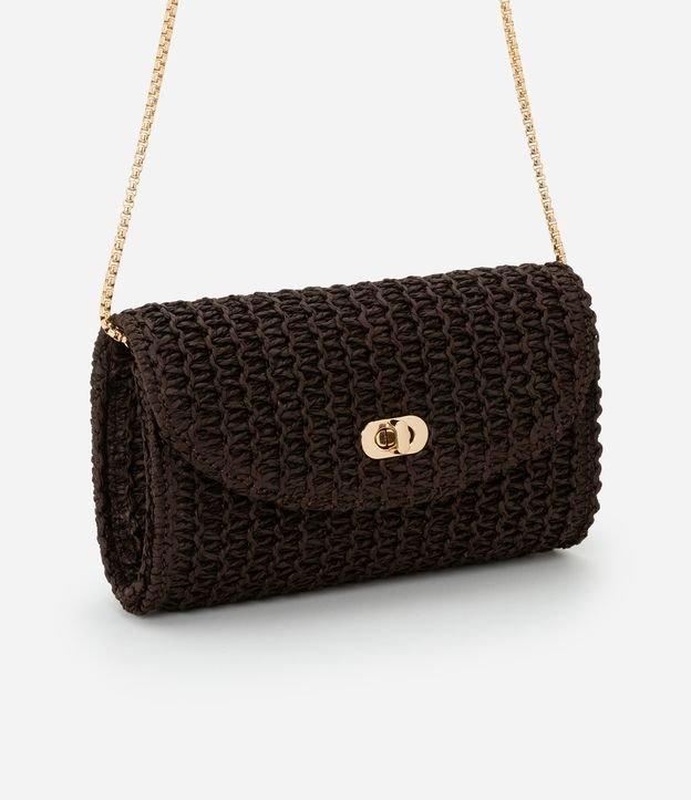 Bolsa Transversal Pequena em Ráfia com Locker de Metal e Alça de Corrente - 1