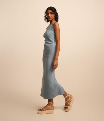 Vestido Midi em Ribana com Costas Abertas