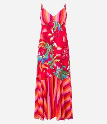 Vestido New Midi em Viscose e Linho com Estampa Tropical