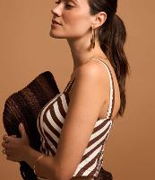 Blusa de Alça em Tricoline Listrado com Lastex - 1