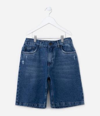 Bermuda Infantil em Jeans com Puídos - Tam 5 a 14 Anos