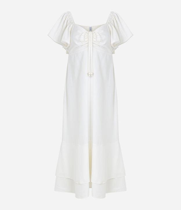 Vestido New Midi em Linho com Babados e Miçangas - 1