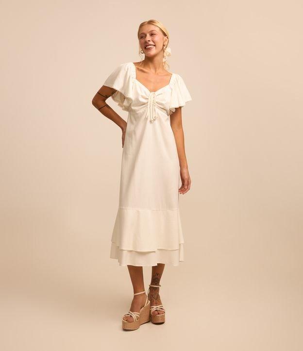 Vestido New Midi em Linho com Babados e Miçangas - 2