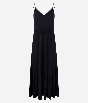 Vestido Long midi em Algodão com Costas Abertas e Babado na Barra